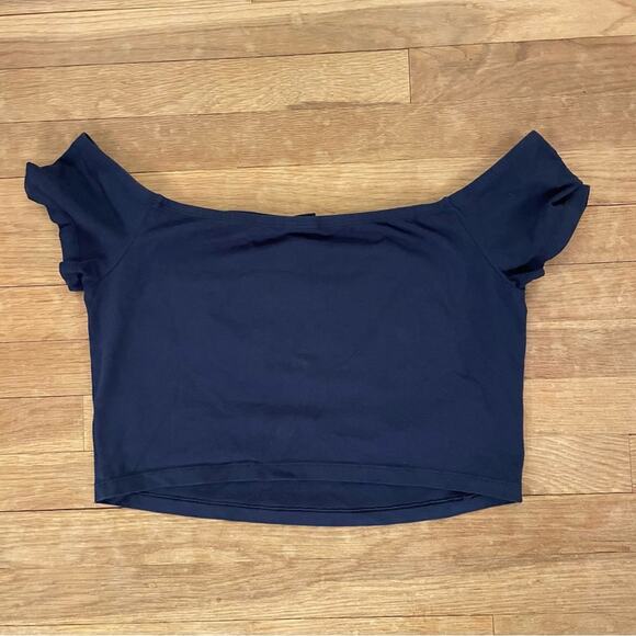Georgetown navy blue short sleeve Georgetown crop shirt top size XL b18 - Picture 4 of 4